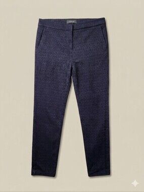 🟣 Sz 6 Navy Textured Stretch Women's Ankle Pants
